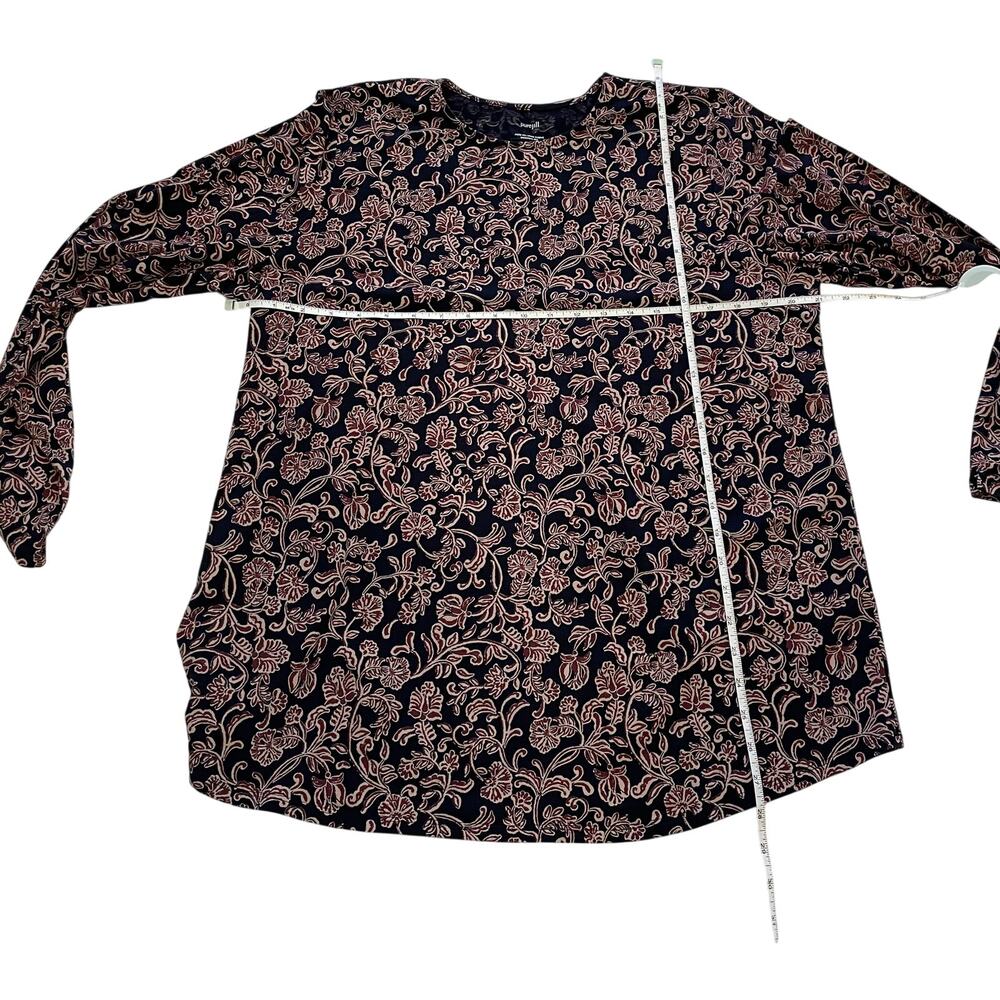 J. Jill Pure Jiil Burgundy Navy Floral Long Sleeve Shirt Tail T-Shirt, Boho, L - Picture 7 of 9